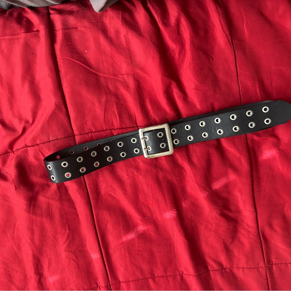 Black and Silver Grommet Belt with Buckle